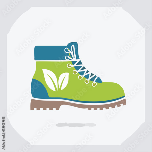 Illustration of a hiking boot featuring an eco-friendly design with leaf elements