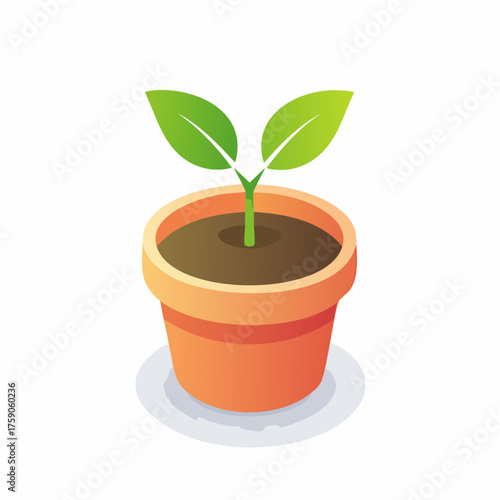Illustration of a newly sprouted plant in a terracotta pot with fresh green leaves