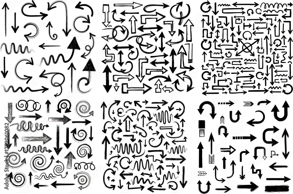 Obraz premium Hand Drawn Arrows Collection Doodle Sketch Set.