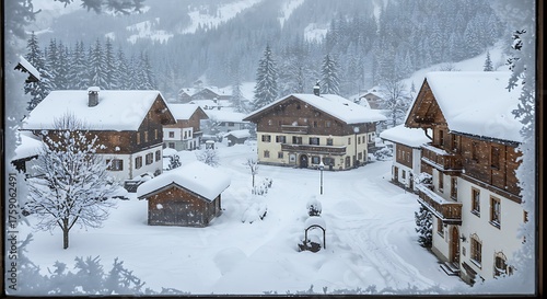 Wallpaper Mural Snow covered village with wooden houses during winter season Torontodigital.ca