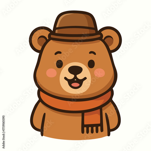 Bear cub with hat scarf and blush