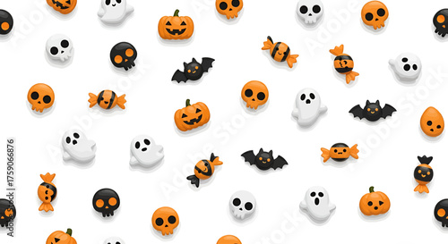 Cute Halloween Wallpaper Featuring Pumpkins, Ghosts, and Bats - A Festive Digital Decoration