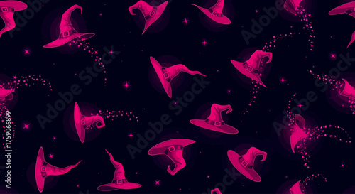 Magical Halloween Wallpaper with Pink Witch Hats and Glittering Stars
