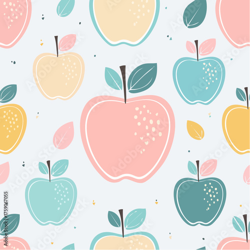 Colorful Apple Pattern on White Background 1.