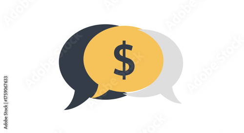 A speech bubble containing a dollar sign representing financial conversation