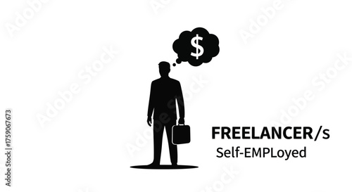 A silhouette of a person thinking about money and freelancing work