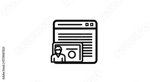 Line drawing of a computer screen with a user profile icon below