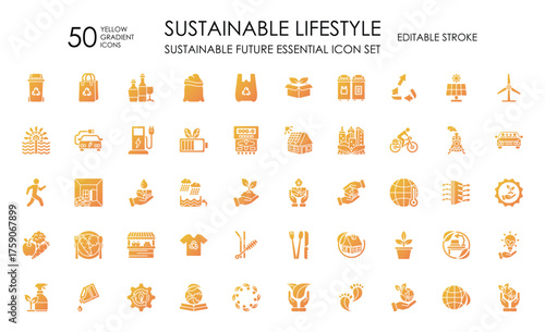 Sustainable Lifestyle yellow gradient icon set
