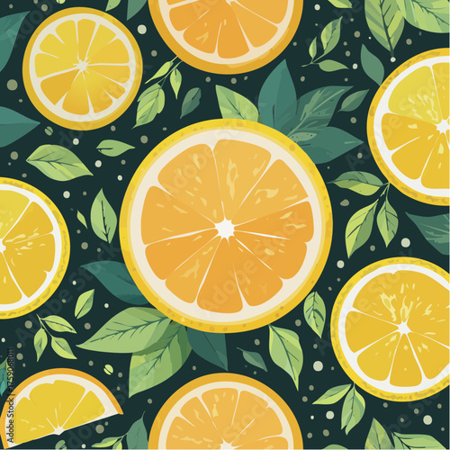 Vibrant Orange Slices and Green Leaves Pattern.