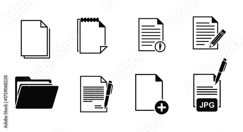 Various document icons representing files folders and different formats