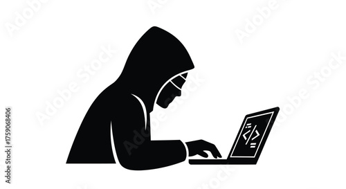 Anonymous figure using a laptop a symbol of digital privacy