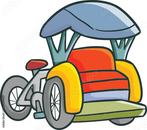 Funny Cartoon Asian Pedicab Vector