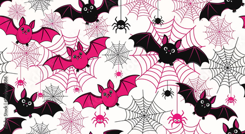 Festive Halloween Wallpaper Featuring Bats, Spiders, and Webs A Spooky Celebration