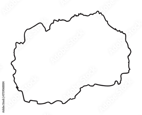Black outline vector map of north macedonia with smooth, curved borders, suitable for educational and geographic concepts.
