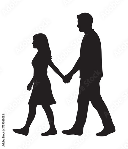 Silhouette of a couple walking hand in hand, featuring a female child and a male adult.