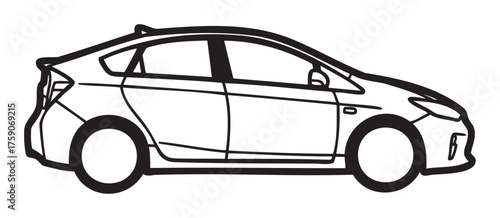 Black outline of a modern sedan car viewed from the side with emphasis on sleek aerodynamic lines.