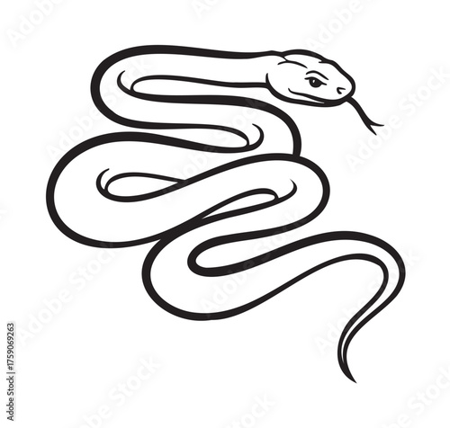 Black outline vector icon of a sinuous snake with a coiled body and flicking tongue, representing wildlife and nature concepts.