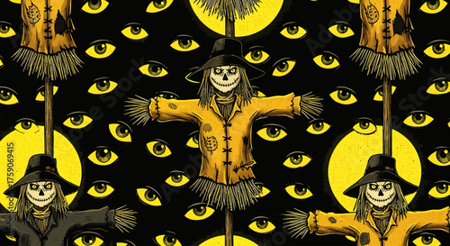 Mysterious Scarecrow Surveillance Creepy Eyes Halloween Wallpaper for a Spooky Digital Ambiance