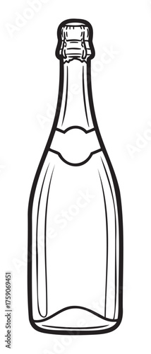 Black outline vector icon of a wine bottle with a long neck and minimal detailing, suitable for beverage and celebration themes.