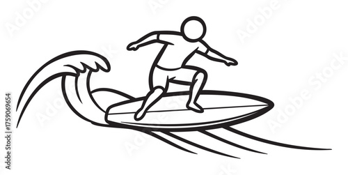 black and white surfer riding wave clip art preview