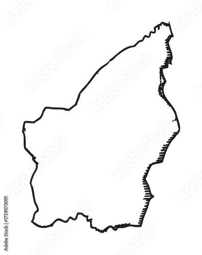 Black outline drawing of the geographical shape of niger, showing borders and national boundaries in a minimalist style.