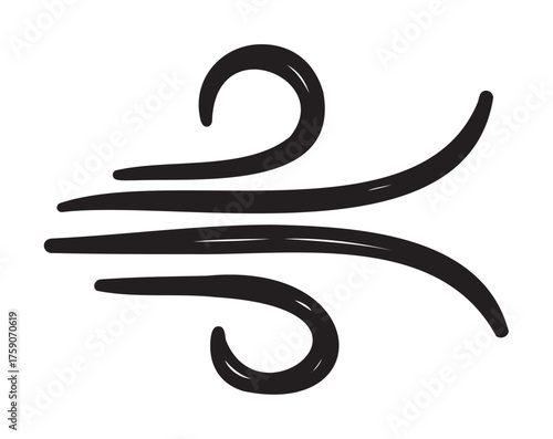 Stylized black outline icon representing wind or air currents with flowing, curved lines indicating movement.