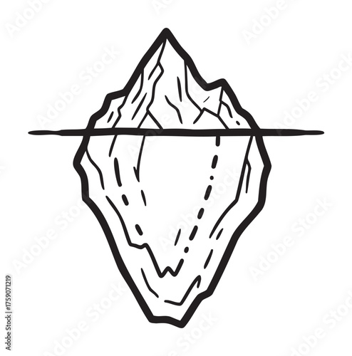 Black outline drawing of an iceberg showing both above and below water portions in a simple linear style.