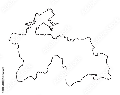 Outlined silhouette of tajikistan's geographical map highlighting the country’s national borders.