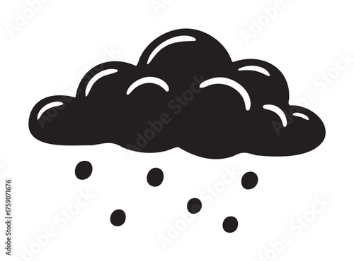 Black outline icon of a stylized cloud releasing rainfall, depicted with simple dots underneath for rain.