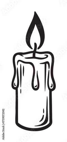 Black outline illustration of a simple candle with dripping wax and a visible flame, captured in a minimal linear style.