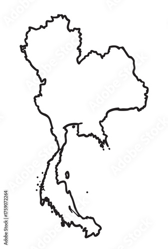 Simple black outline of thailand depicting its geographical shape with detailed border lines.