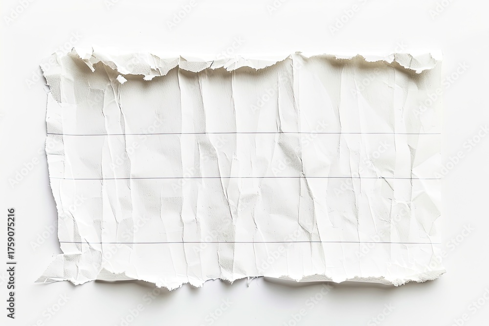 Obraz premium Ripped, lined paper scrap with rough edges on a white background for notes