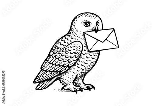 Snowy Owl hand drawn simple engraved vector illustration