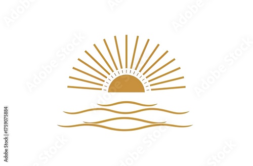 Sunset/rise over waves. Graphic element for travel, relaxation, summer concepts
