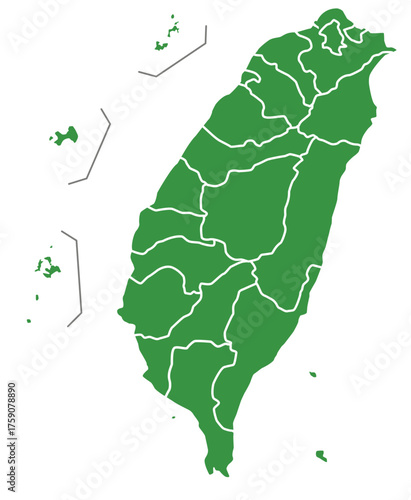 台湾地図、離島有、Taiwan、分割可