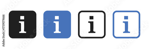 Info sign. Collection of information icons. Vector graphic, separated on a white background. Black and blue informational symbols.