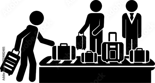 Passengers Claiming Luggage from Airport Baggage Carousel Silhouette Icon