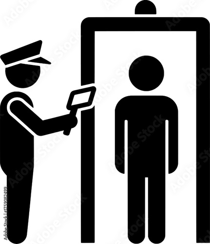 Airport Security Checkpoint and Metal Detector Screening Silhouette Icon