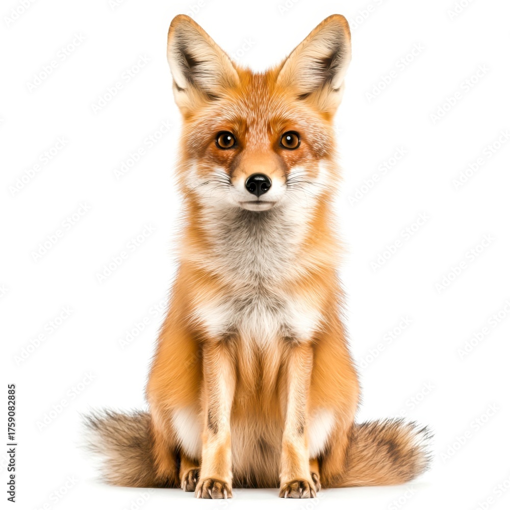 Fototapeta premium Cute and Alert Red Fox Sitting Upright Looking Curiously at the Camera