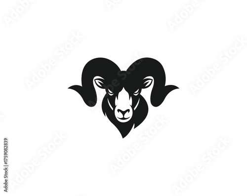 Black ram head silhouette with curved horns and stern expression sheep male sheep