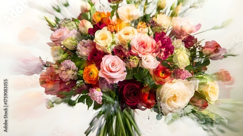 Vibrant Pink Orange Red Rose Ranunculus Bouquet roses