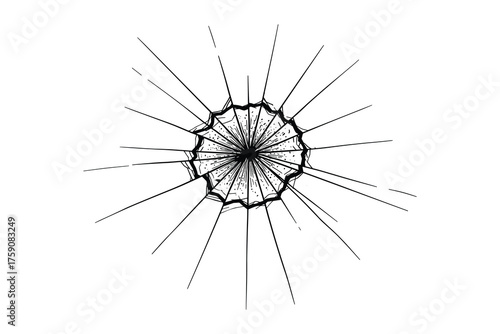 Broken Glass Shards Hole Cracks Hand Drawn Sketch Engraving Style