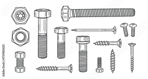 Collection of Bolts Nuts Screws Nails Hardware Fasteners