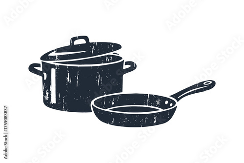 Cooking utensils stockpot pan kitchenware outline doodle graphic