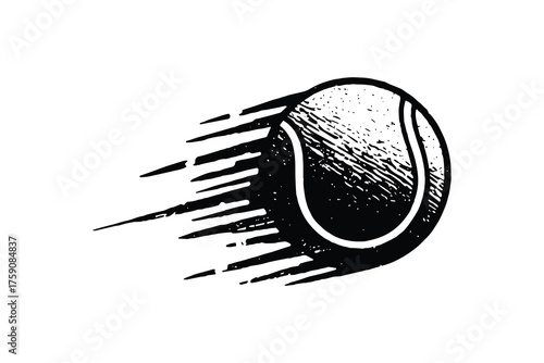 Fast Moving Tennis Ball with Speed Trails Hand Drawn Vector Sketch
