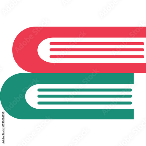 Stack of Two Open Books One Coral Pink and One Teal Green with Visible Pages and Lines on Transparent Background