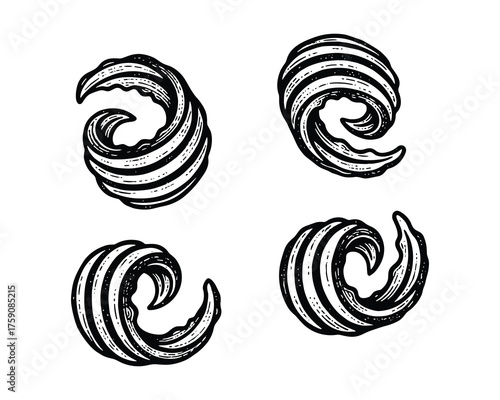 Four Butter Rosettes Food Ingredient Outline Hand Drawn Sketch Vector Set
