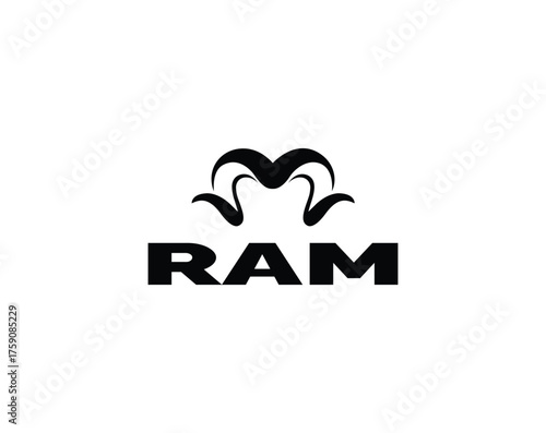 Black ram head logo with text R A M on white background animal horns