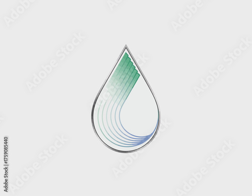 A beautifully crafted logo representing a water droplet with flowing lines in calming blue and green hues, symbolizing purity, tranquility, and essential resources for life.