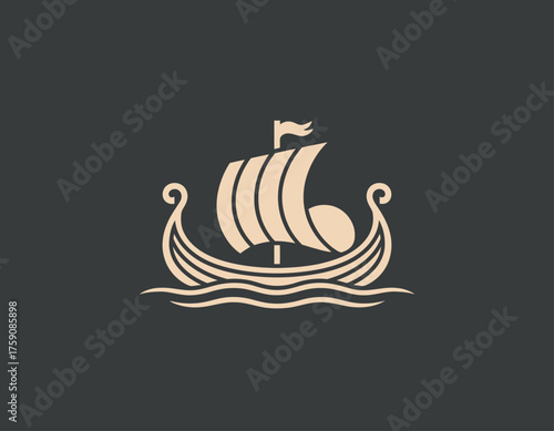 A classic Viking ship logo with sails and waves, evoking a sense of adventure and exploration, perfect for history-themed brands and maritime activities.